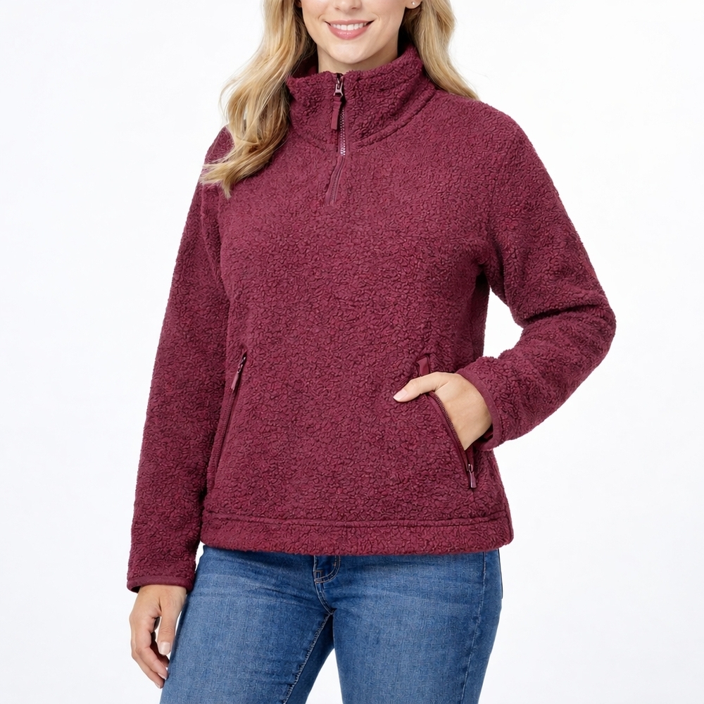 The North Face Women’s Sherpa Fleece Quarter Zip Pullover Winter Burgundy XL - Picture 7 of 9